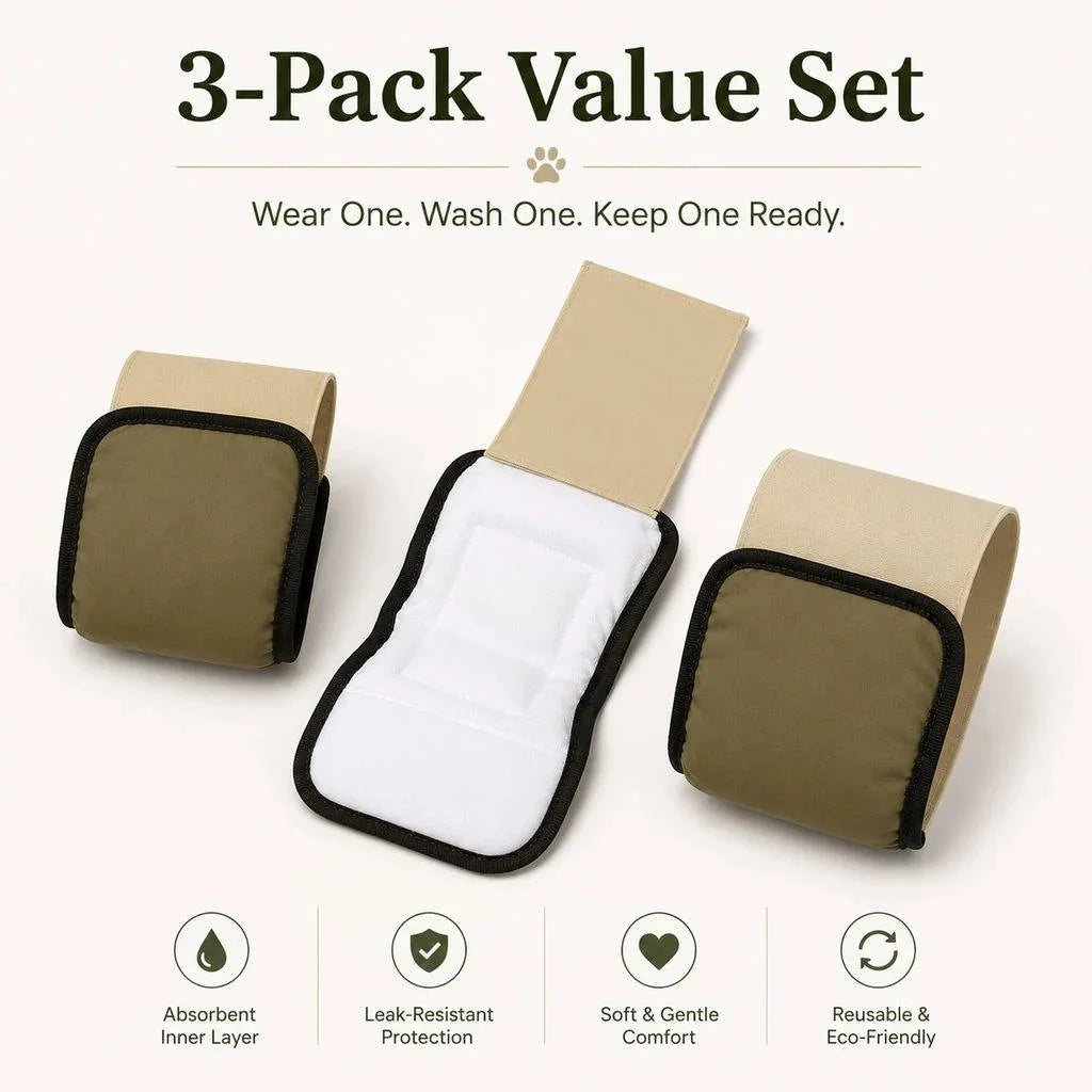 Male Dog Belly Bands Absorbent Washable 3-Pack