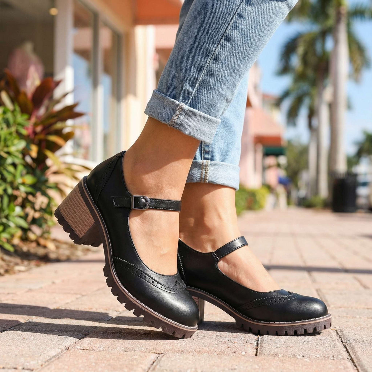 Mary Jane Shoes Adjustable Strap Cushioned Non-Slip