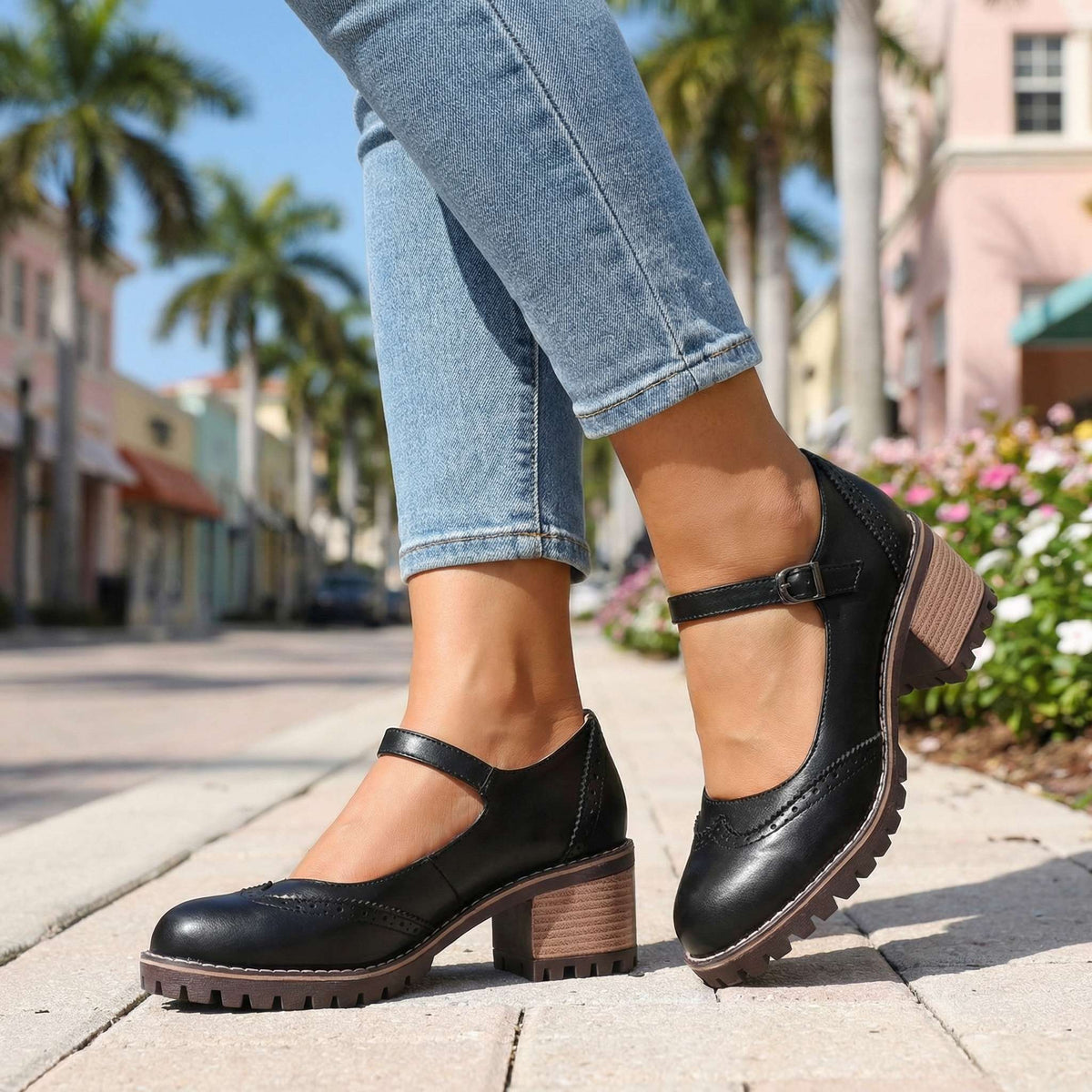 Mary Jane Shoes Adjustable Strap Cushioned Non-Slip