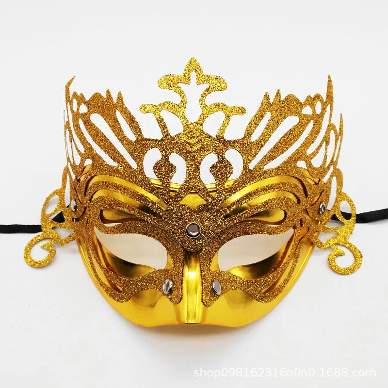 Masquerade Mask Lace-Like Pattern Glitter Details Adjustable Strap