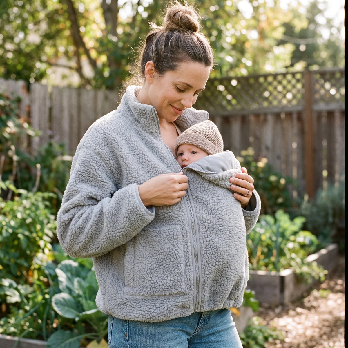 Maternity & Babywearing Jacket Teddy Fleece Expandable Front