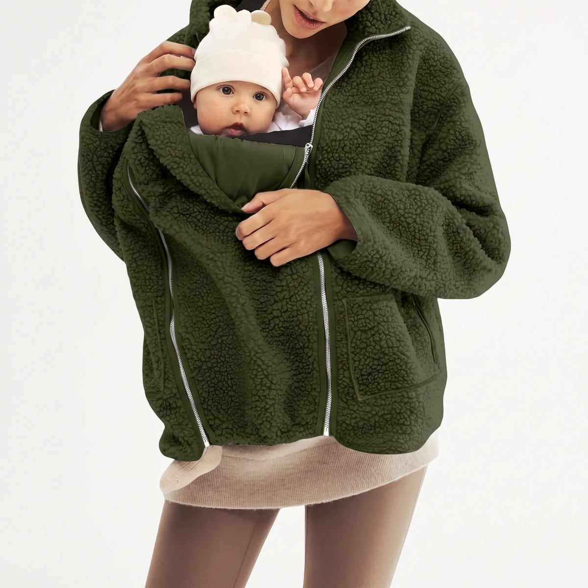 Maternity & Babywearing Jacket Teddy Fleece Expandable Front