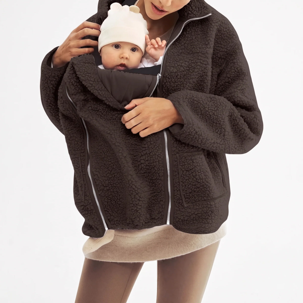 Maternity & Babywearing Jacket Teddy Fleece Expandable Front