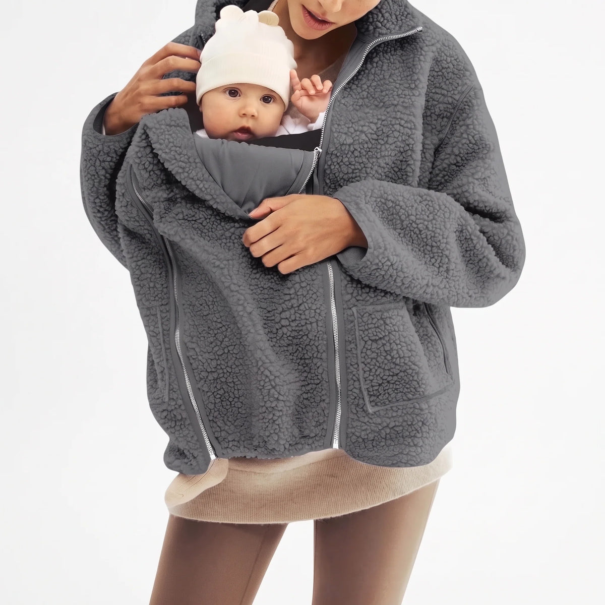 Maternity & Babywearing Jacket Teddy Fleece Expandable Front