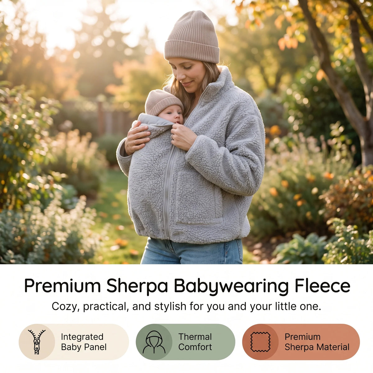 Maternity & Babywearing Jacket Teddy Fleece Expandable Front