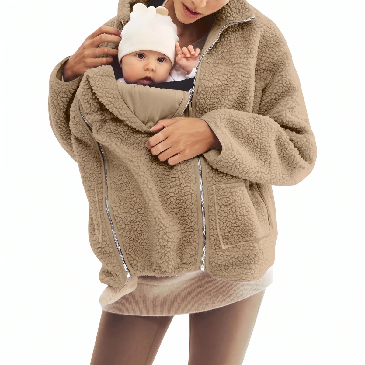 Maternity & Babywearing Jacket Teddy Fleece Expandable Front