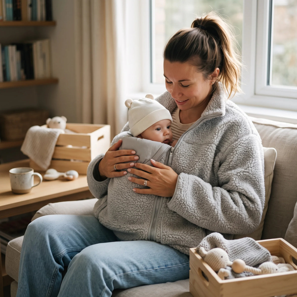Maternity & Babywearing Jacket Teddy Fleece Expandable Front