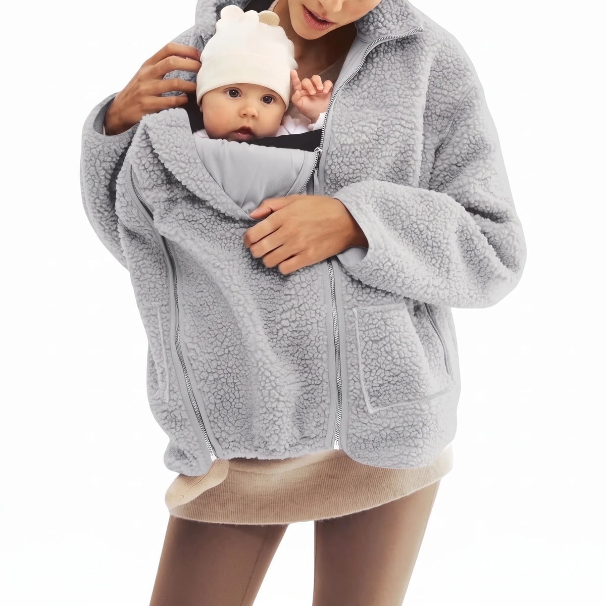 Maternity & Babywearing Jacket Teddy Fleece Expandable Front