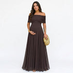 Maternity Maxi Dress Off-Shoulder Floral Stretch Polyester