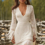 Maxi Dress Lace V-Neck Fringe Sleeves