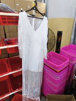 Maxi Dress Lace V-Neck Fringe Sleeves