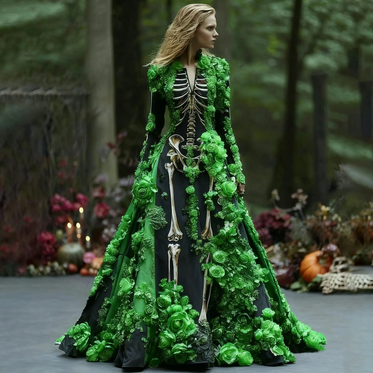 Maxi Dress Long Sleeve Skeleton Floral Print