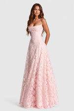 Maxi Dress Raised Floral Lace Draped Neckline