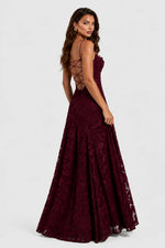 Maxi Dress Raised Floral Lace Draped Neckline