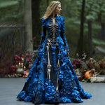 Maxi Dress Skeleton Floral Print Long Sleeve