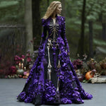 Maxi Dress Skeleton Floral Print Long Sleeve
