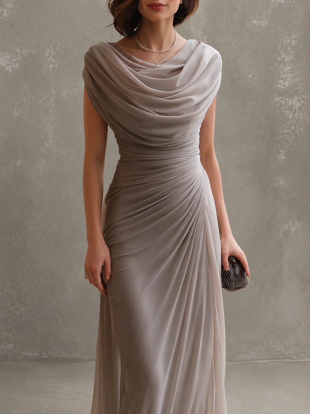 Maxi Dress Sleeveless Draped Floor-Length Formal Occasion
