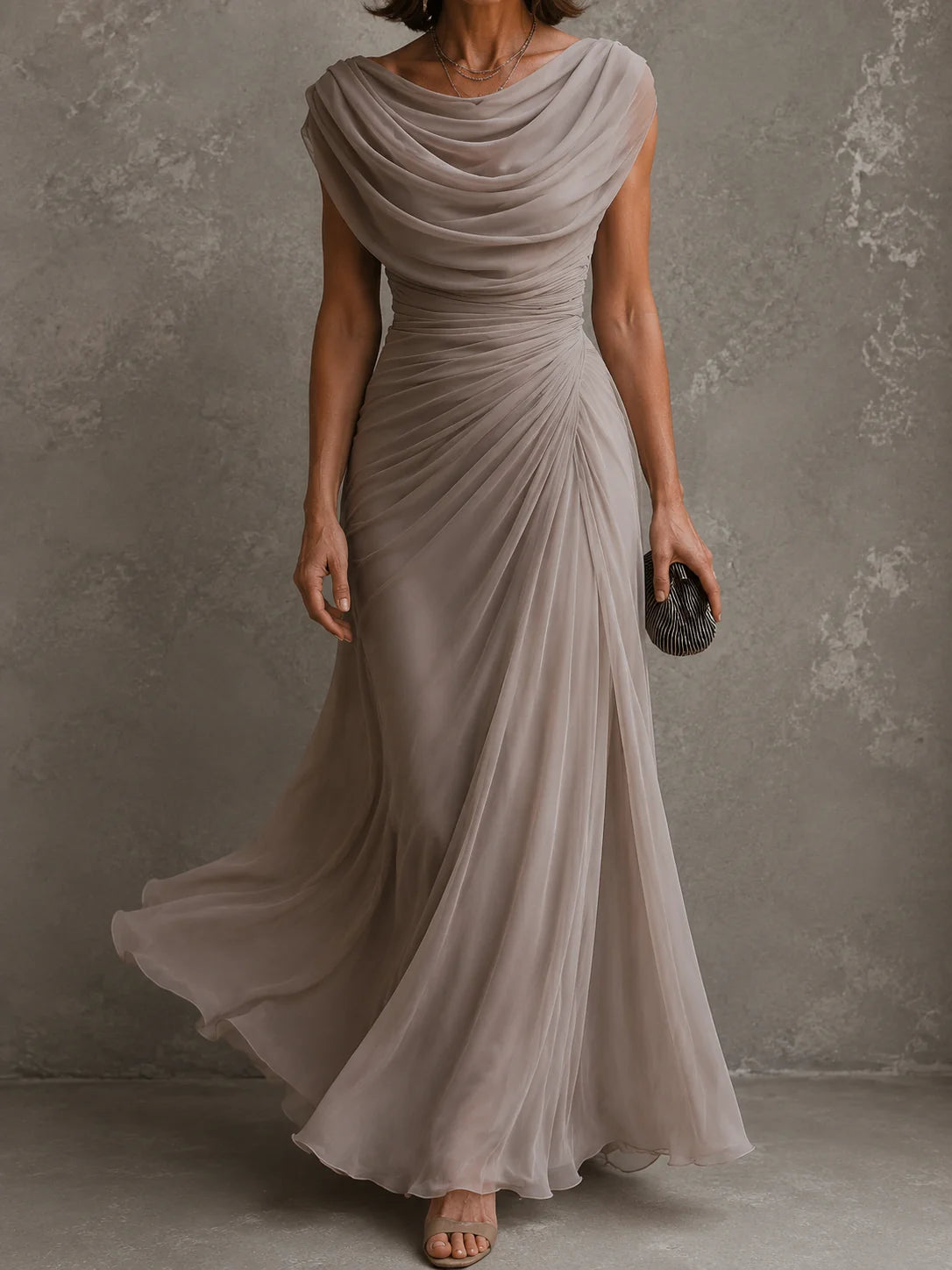 Maxi Dress Sleeveless Draped Floor-Length Formal Occasion