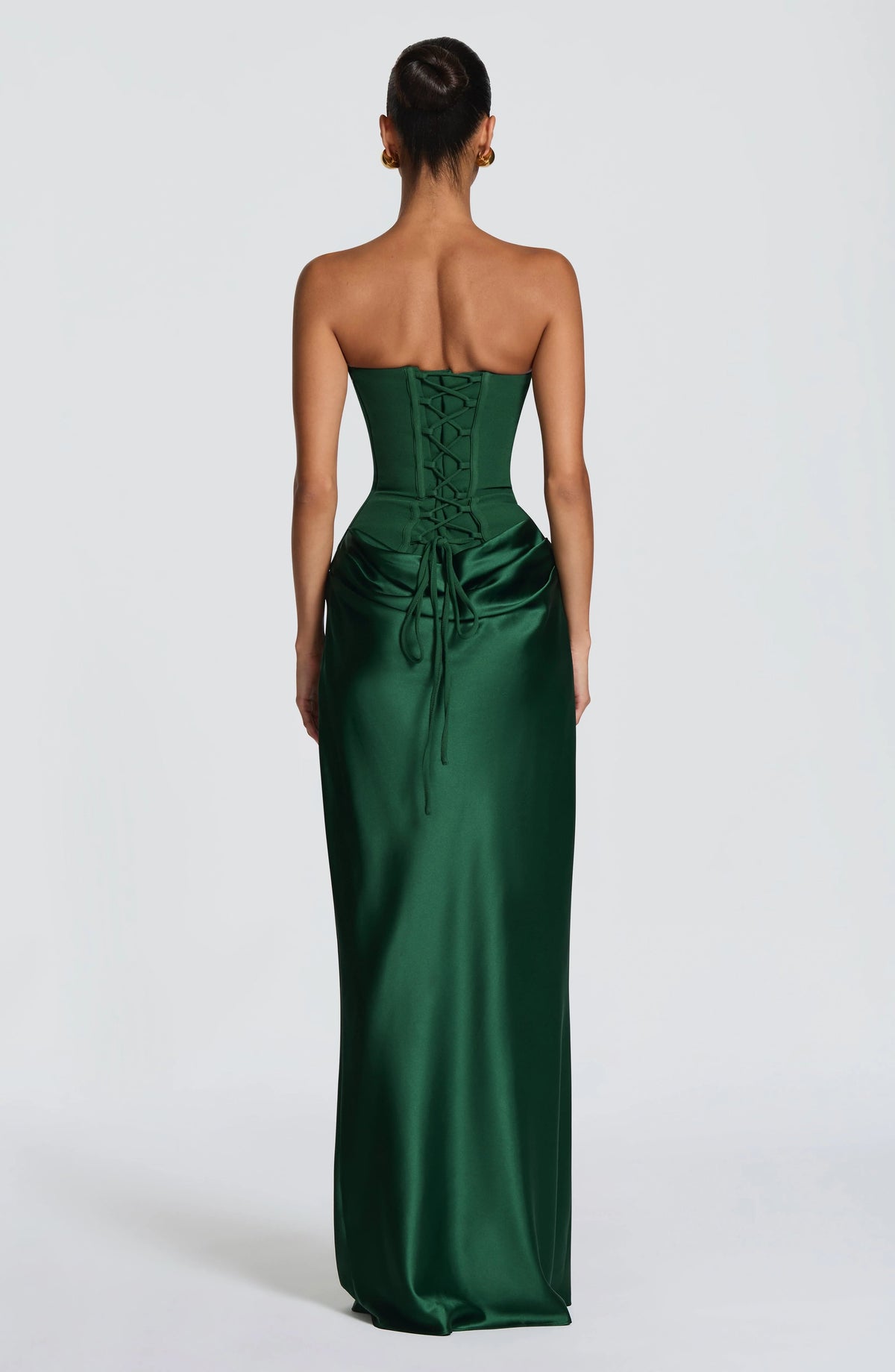 Maxi Dress Strapless Boned Corset Satin Cowl Skirt
