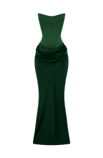 Maxi Dress Strapless Boned Corset Satin Cowl Skirt
