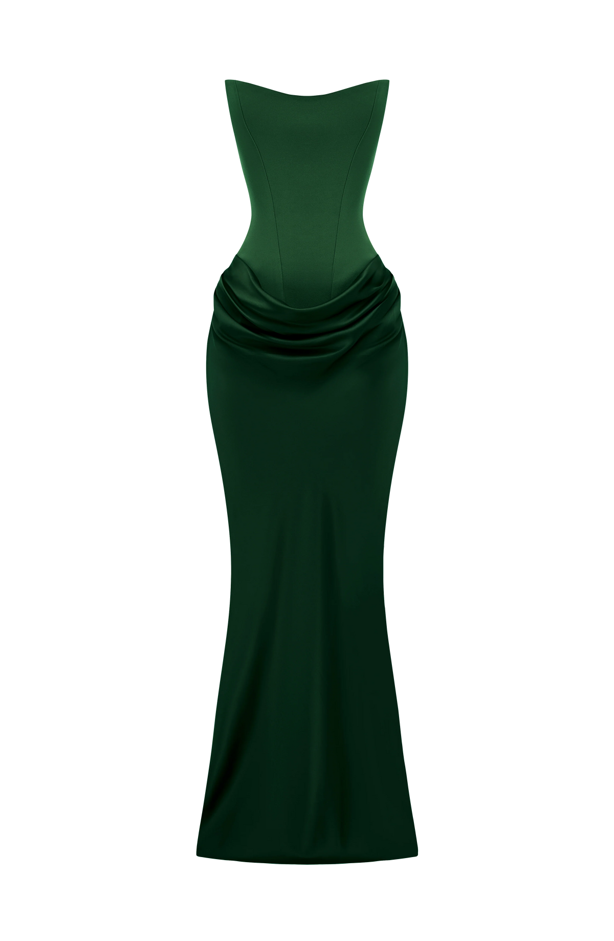 Maxi Dress Strapless Boned Corset Satin Cowl Skirt
