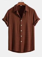 Men’s Button-Up Shirt Linen Blend Short Sleeve Relaxed Fit Breathable Lightweight Comfort
