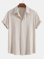 Men’s Button-Up Shirt Linen Blend Short Sleeve Relaxed Fit Breathable Lightweight Comfort