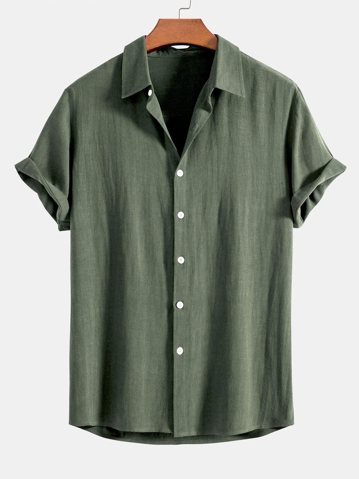 Men’s Button-Up Shirt Linen Blend Short Sleeve Relaxed Fit Breathable Lightweight Comfort