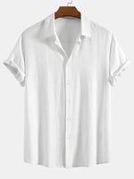 Men’s Button-Up Shirt Linen Blend Short Sleeve Relaxed Fit Breathable Lightweight Comfort