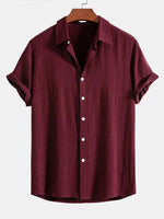 Men’s Button-Up Shirt Linen Blend Short Sleeve Relaxed Fit Breathable Lightweight Comfort
