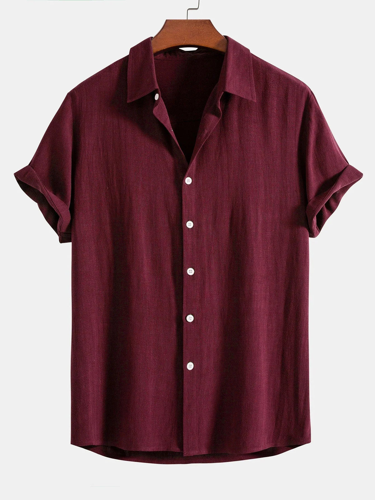 Men’s Button-Up Shirt Linen Blend Short Sleeve Relaxed Fit Breathable Lightweight Comfort
