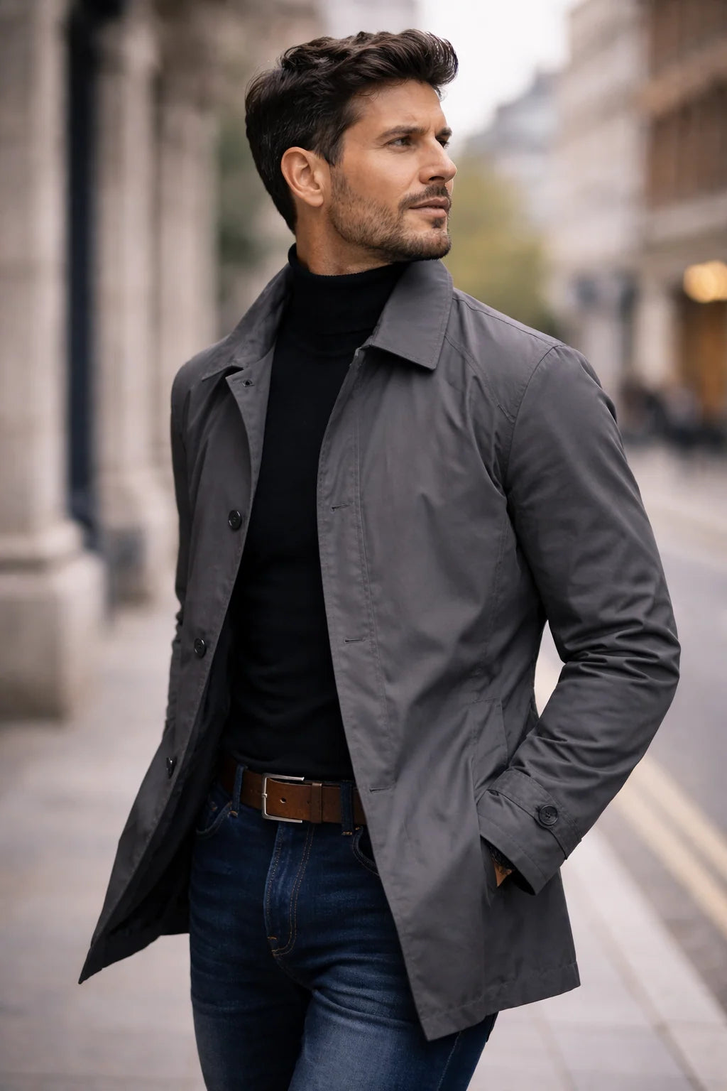 Men’s Coat Lightweight Lined Wind-Resistant Button-Front