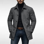 Men’s Coat Mid-Length Button-Front Turn-Down Collar