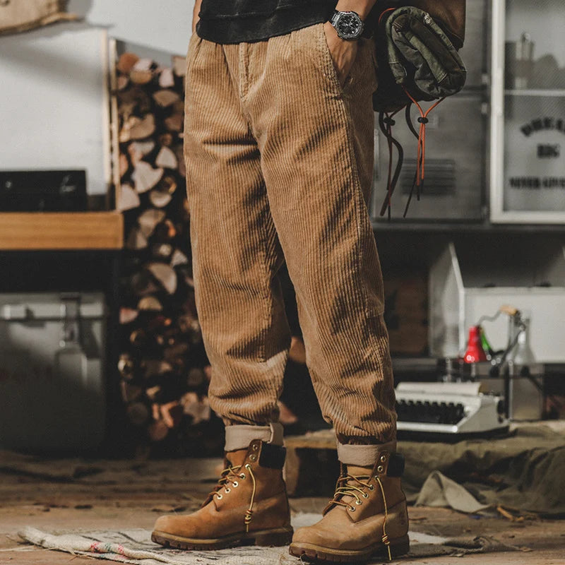 Men’s Corduroy Pants Fine-Wale Relaxed Fit Elastic Waistband