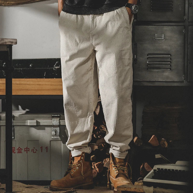 Men’s Corduroy Pants Fine-Wale Relaxed Fit Elastic Waistband