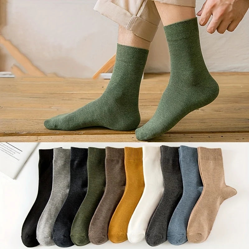 Men's Crew Socks Cotton Blend 10-Pair Set Ribbed Cuffs