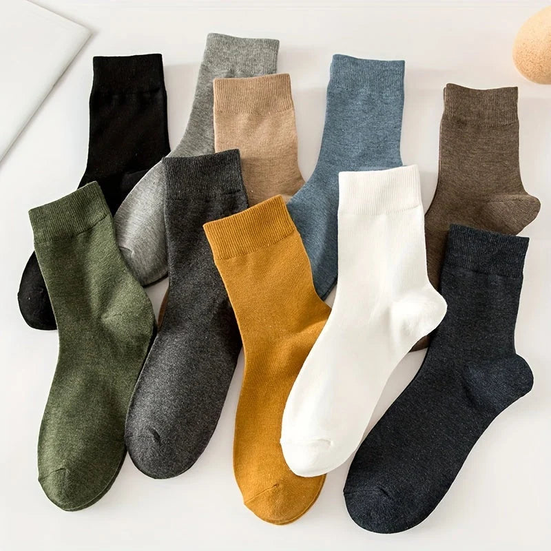 Men's Crew Socks Cotton Blend 10-Pair Set Ribbed Cuffs