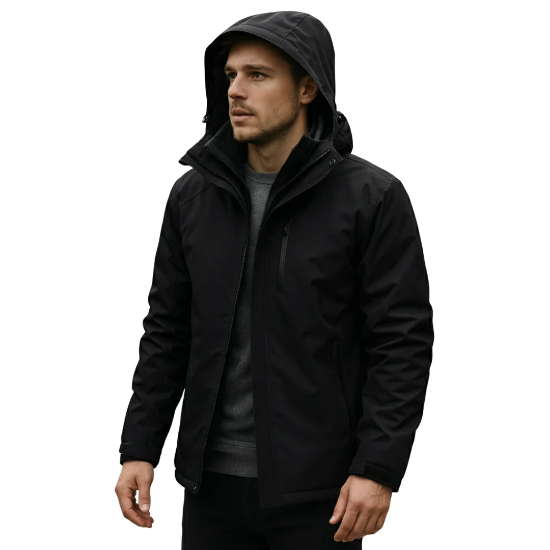 Men’s Jacket Waterproof Windproof Fleece-Lined With Adjustable Hood
