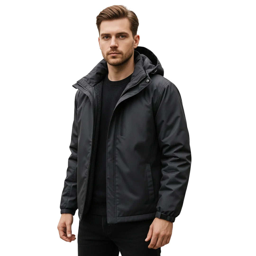 Men’s Jacket Waterproof Windproof Fleece-Lined With Adjustable Hood