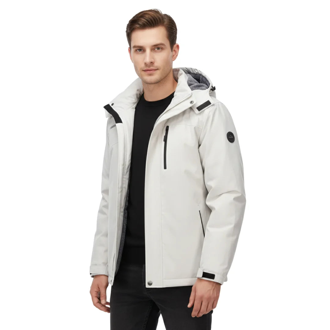 Men’s Jacket Waterproof Windproof Fleece-Lined With Adjustable Hood