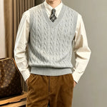 Men’s Knit Vest Cable-Knit V-Neck Wool Blend
