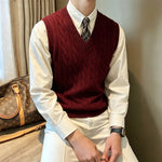 Men’s Knit Vest Cable-Knit V-Neck Wool Blend