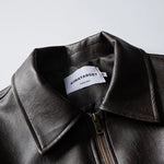 Men’s Leather Bomber Jacket Boxy Fit Full-Zip Closure Wind-Blocking Ribbed Cuffs