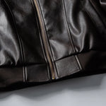 Men’s Leather Bomber Jacket Boxy Fit Full-Zip Closure Wind-Blocking Ribbed Cuffs