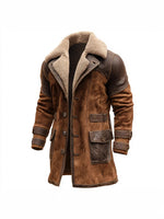 Men’s Long Coat Sherpa-Lined Suede-Look Leather Trim