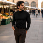 Men’s Long-Sleeve Shirt Slim Fit Fold-Over Stand-Up Collar