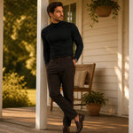 Men’s Long-Sleeve Shirt Slim Fit Fold-Over Stand-Up Collar