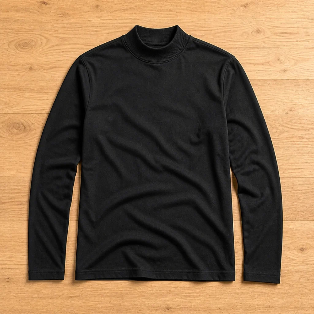 Men’s Long-Sleeve Shirt Slim Fit Fold-Over Stand-Up Collar