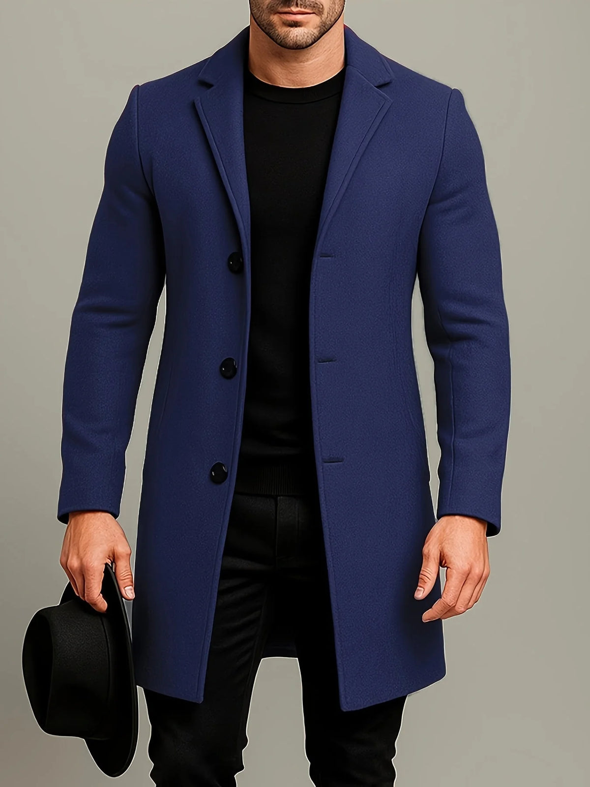 Men’s Overcoat Mid-Length Cotton Lined Button-Front