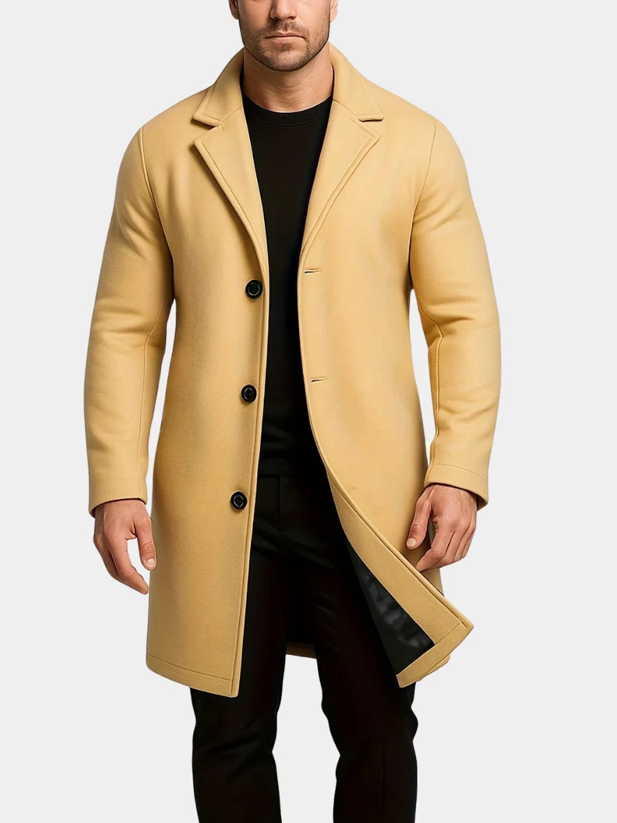Men’s Overcoat Mid-Length Cotton Lined Button-Front
